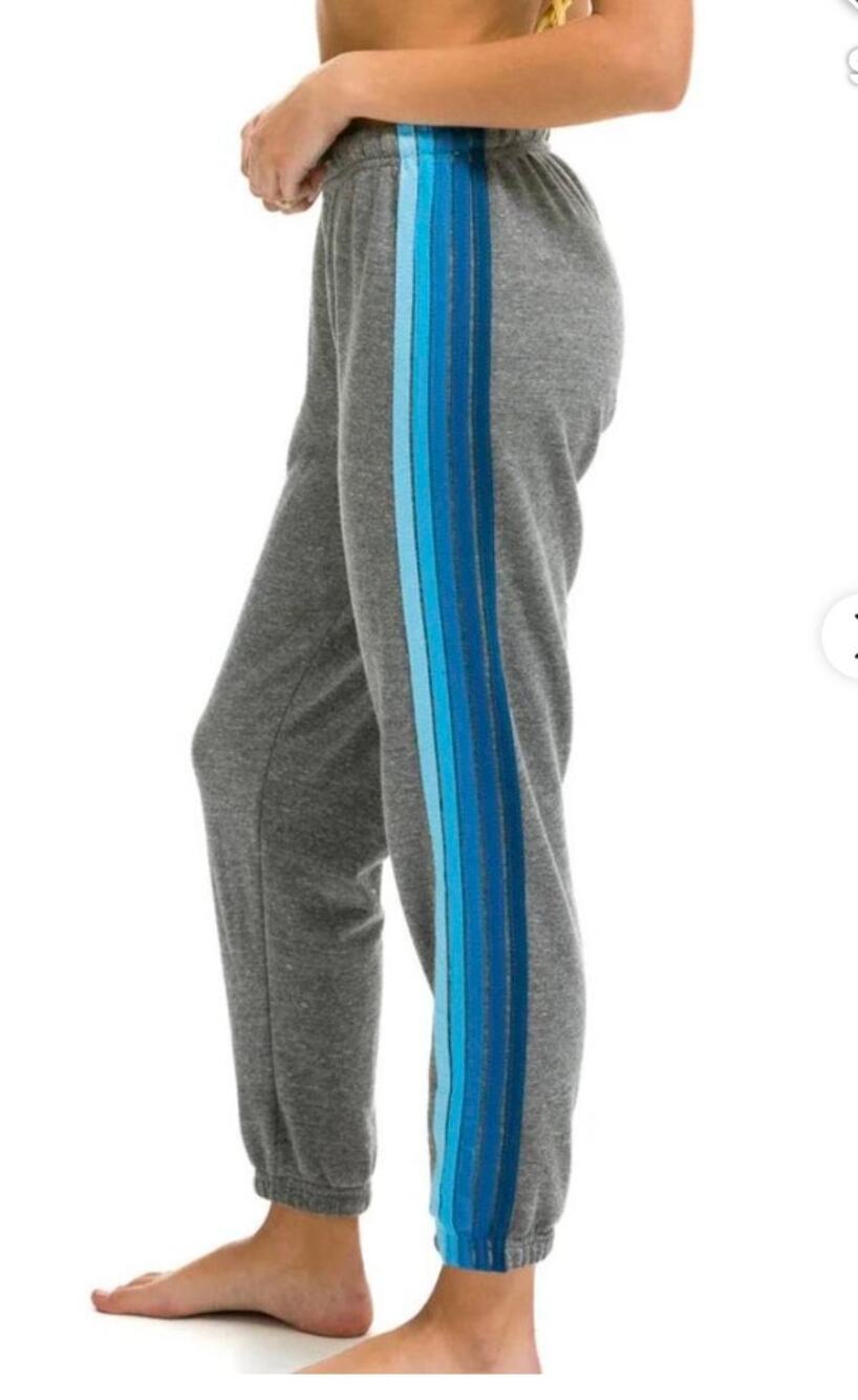 Aviator Nation 5-Stripe Jogger Sweatpants Gray Blue Small